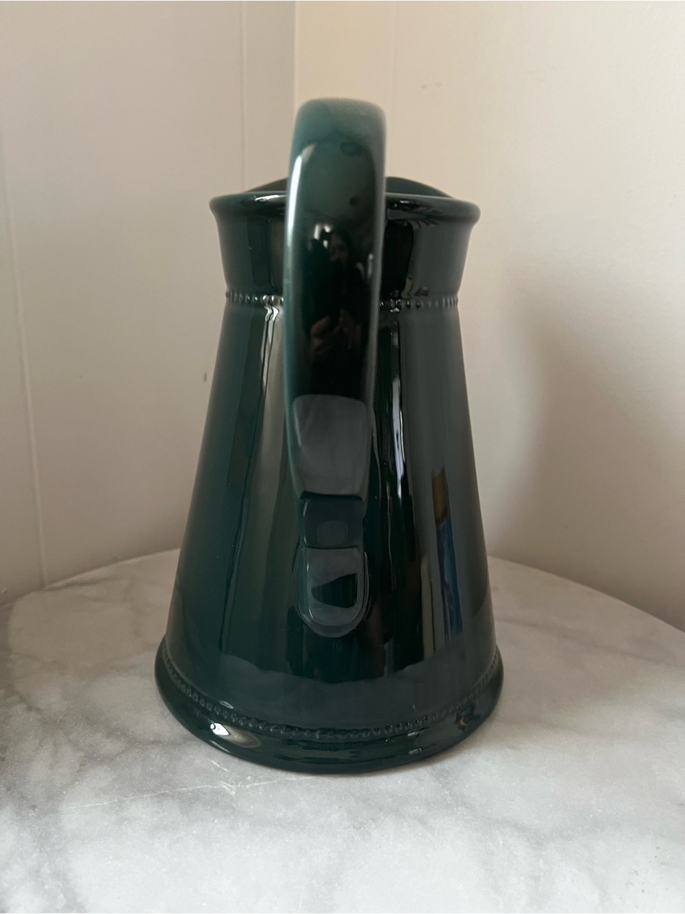 Vintage Martha Stewart Beaded Trim Forest Green Ceramic Pitcher Dark Farmhouse - Picture 3 of 10